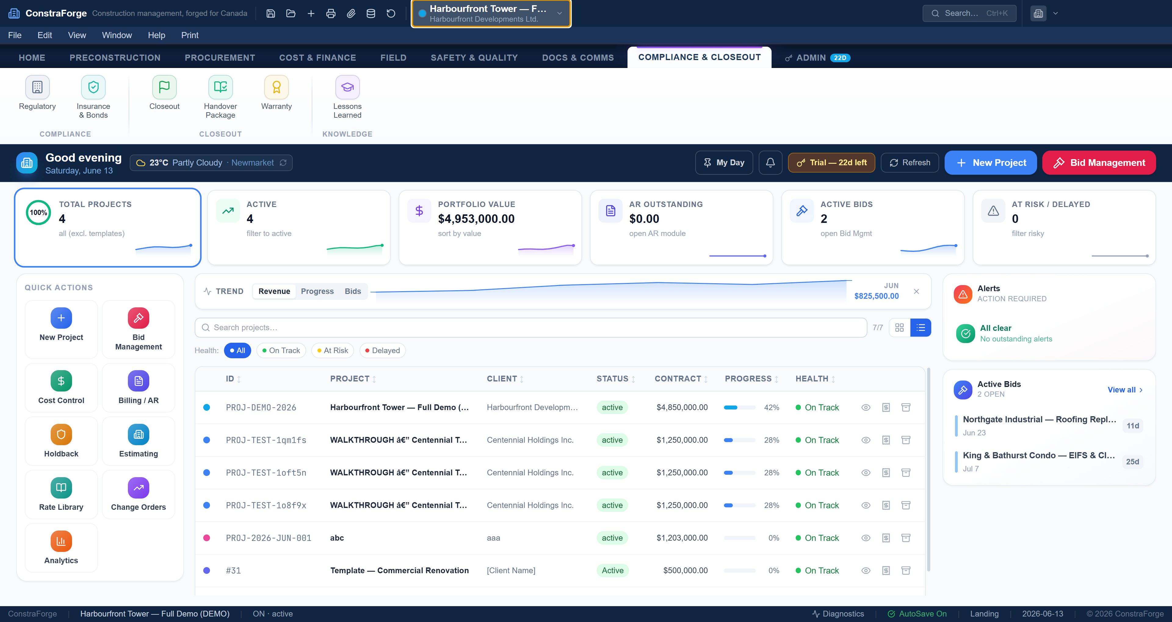 ConstraForge project dashboard